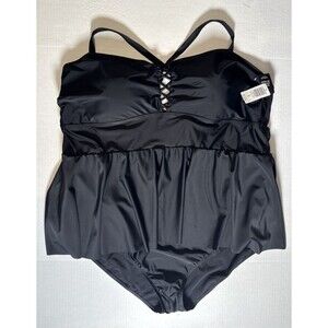 NWT Torrid Wireless Long Lattice Front Swim Dress W/ Brief size 6 6x 30 Black